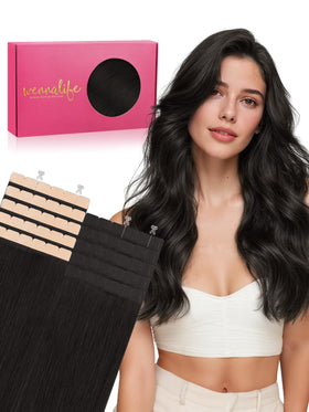 Wennalife Mini Tape in Hair Extensions 14 Inch Natural Black front view
