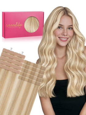 Wennalife Mini Tape in Hair Extensions 22 Inch dirty blonde front view
