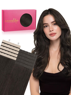 Wennalife Mini Tape in Hair Extensions Dark Brown 24 Inch front view