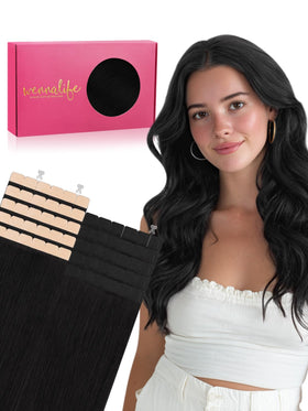 Wennalife Mini Tape in Hair Extensions Jet Black 22 Inch front view
