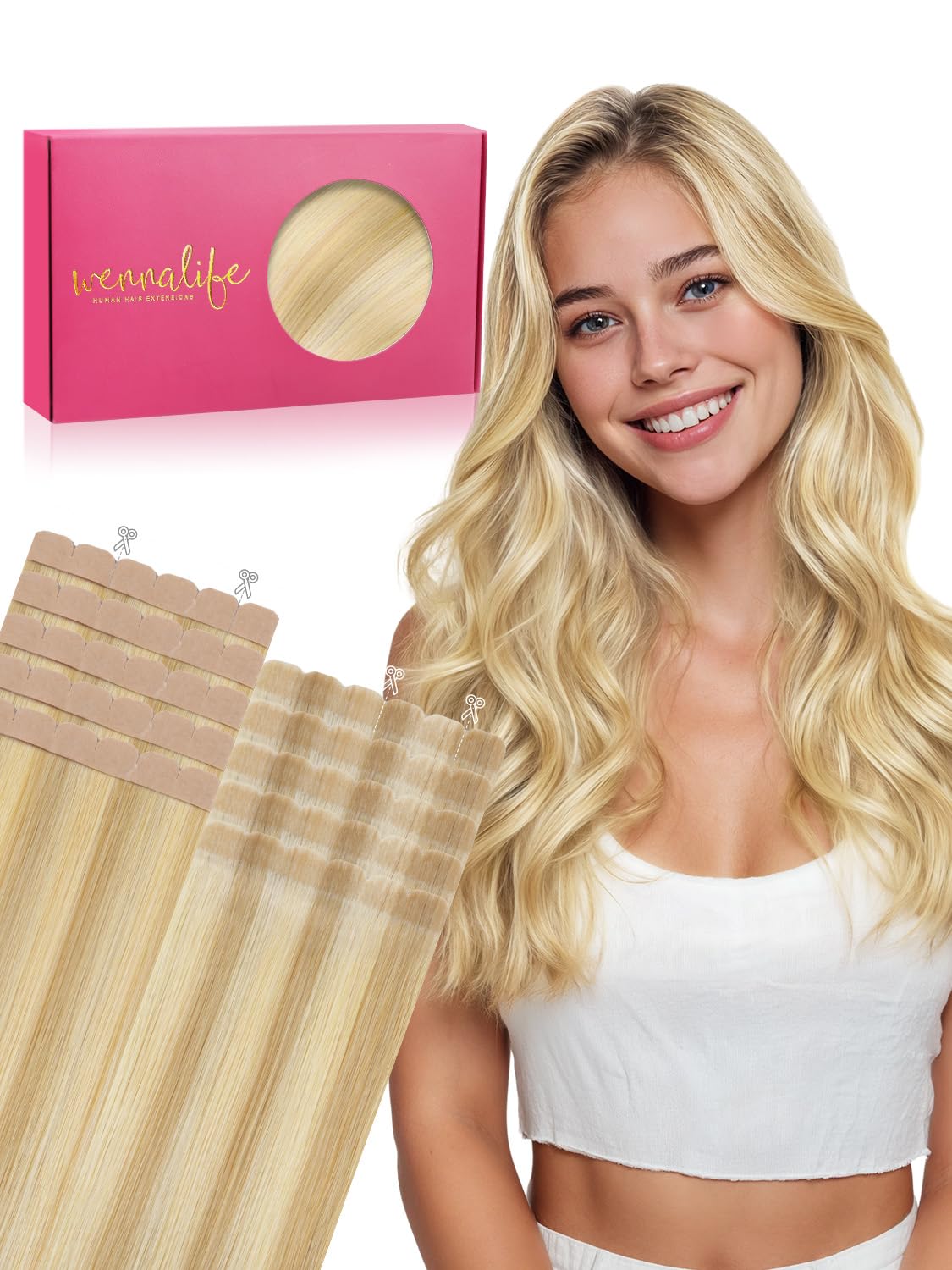 Wennalife Mini Tape in Hair Extensions Light Blonde front view