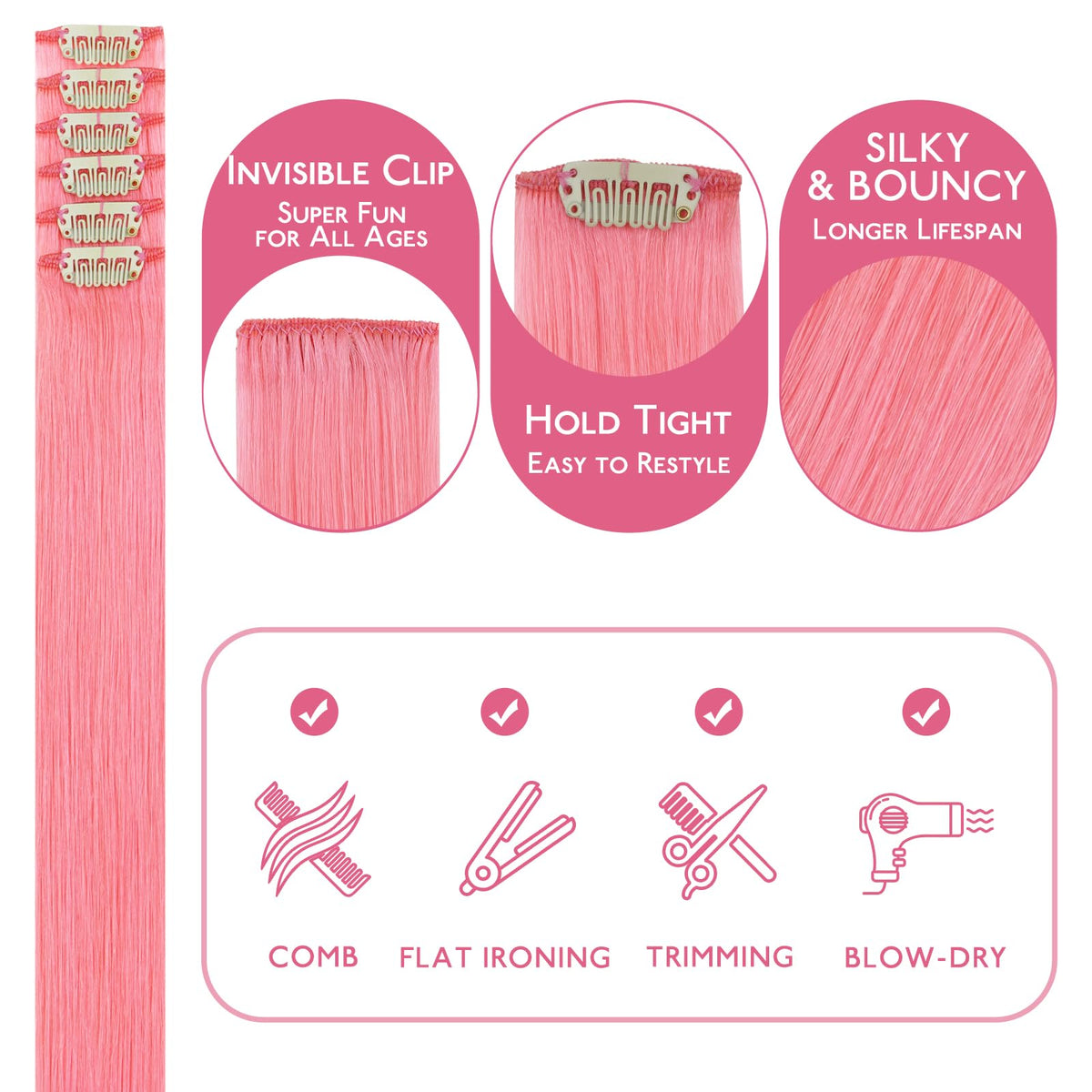 Wennalife Peach Pink Clip-In Hair Extensions close-up of clips