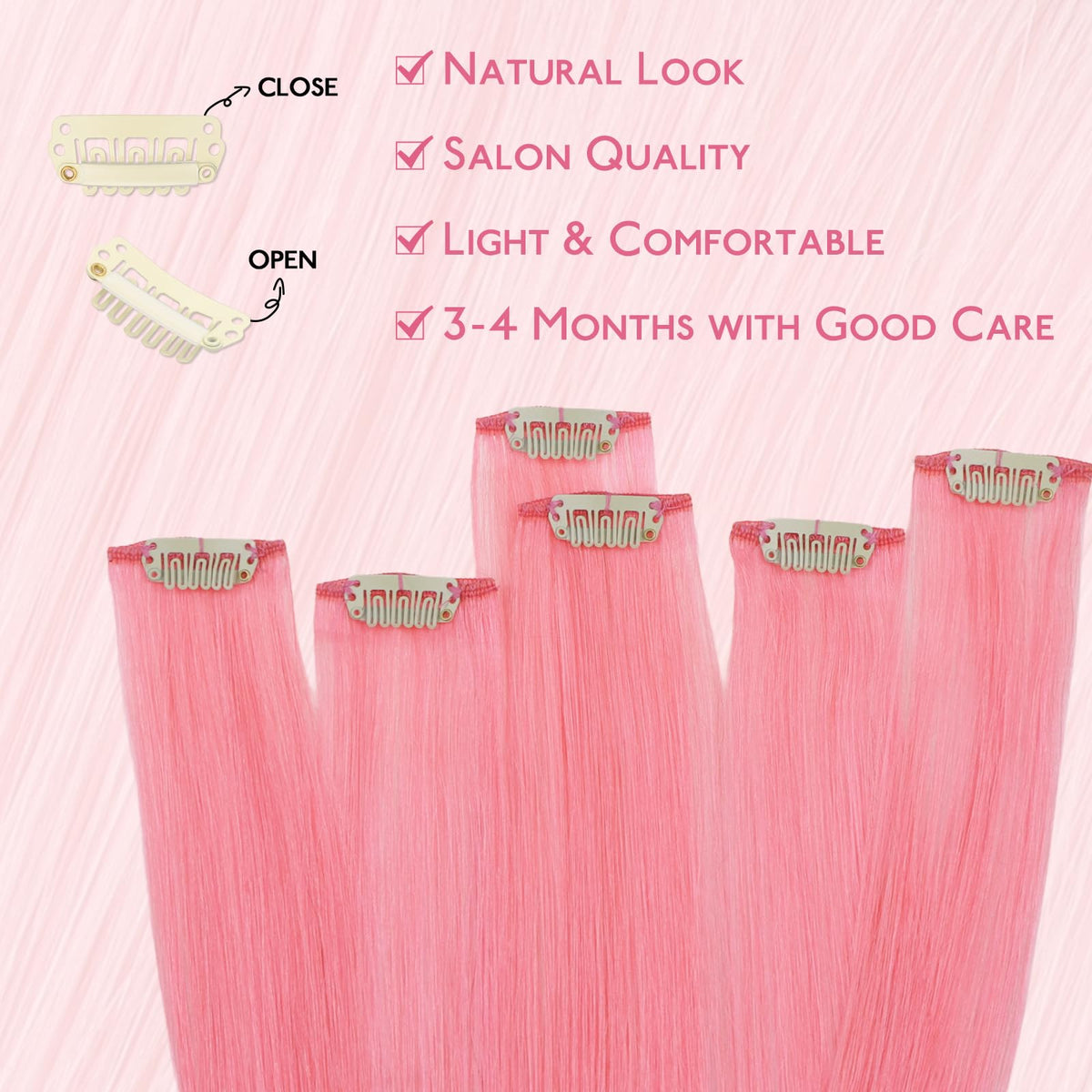 Wennalife Peach Pink Clip-in Hair Extensions displayed on a mannequin