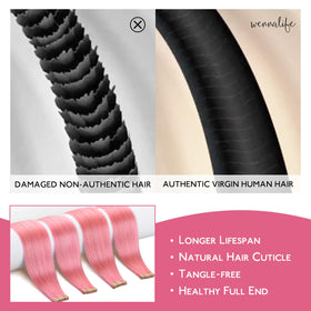 Wennalife Peach Pink Tape in Hair Extensions close-up