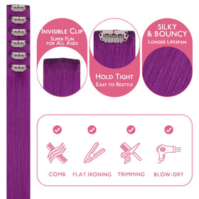 Wennalife Purple Clip-in Hair Extensions displayed on a model