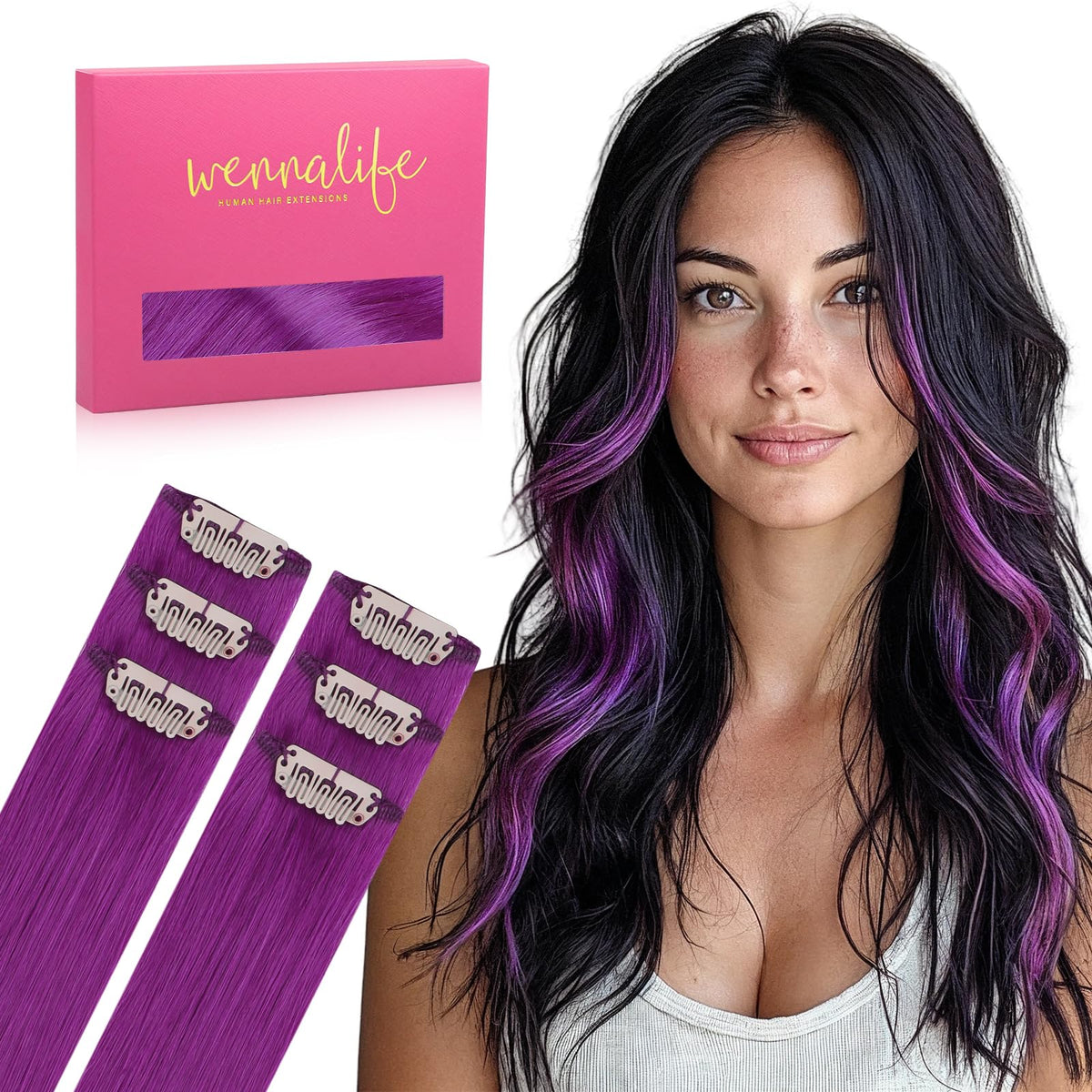 Wennalife Purple Clip-in Hair Extensions set with 6 pieces