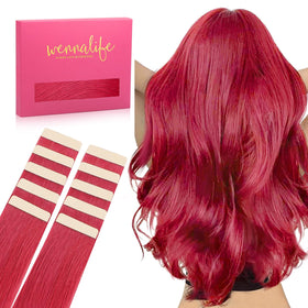 Wennalife red tape in hair extensions front view