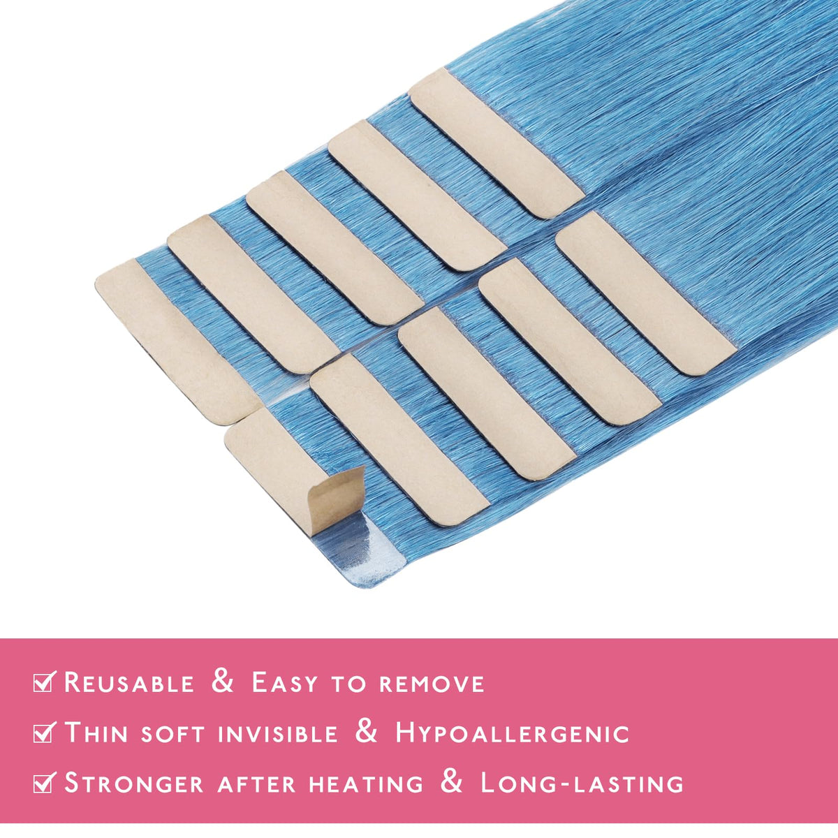 Wennalife SkyBlue Tape in Hair Extensions 14 inch back view