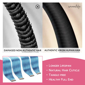 Wennalife SkyBlue Tape in Hair Extensions displayed on a model