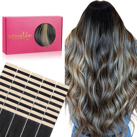 Wennalife Tape in Hair Extensions 10 inch Balayage front view