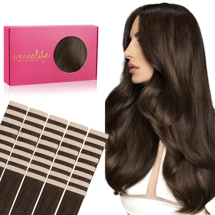 Wennalife Tape in Hair Extensions 100g chocolate brown front view