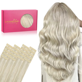 Wennalife Tape in Hair Extensions 12 Inch Ash Blonde Platinum front view