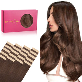 Wennalife Tape in Hair Extensions 12 Inch Chocolate Brown front view