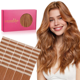 Wennalife Tape in Hair Extensions 12 inch Cinnamon Terra Copper front view