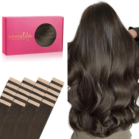 Wennalife Tape in Hair Extensions 12 inch Cool Dark Brown front view