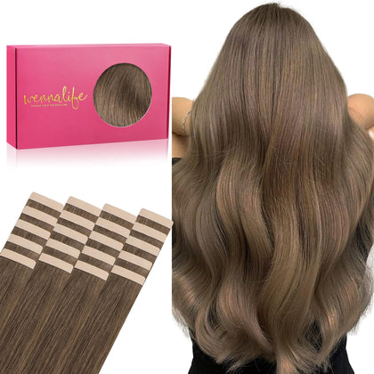 Wennalife Tape in Hair Extensions 12 inch muted light brown front view