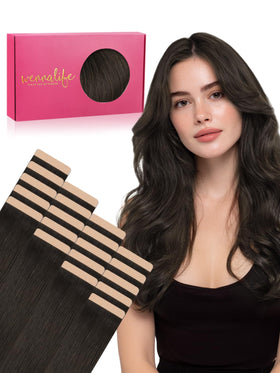 Wennalife Tape in Hair Extensions 14 inch dark brown front view