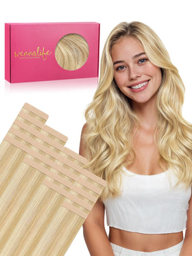 Wennalife Tape in Hair Extensions 14 Inch Light Blonde front view