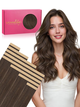 Wennalife Tape in Hair Extensions 14 Inch Muted Light Brown front view