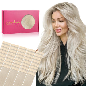 Wennalife Tape in Hair Extensions 14 inch Platinum Blonde front view