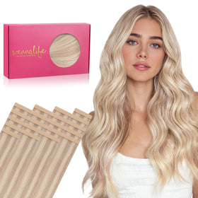 Wennalife Tape in Hair Extensions 16 inch Balayage Blonde front view