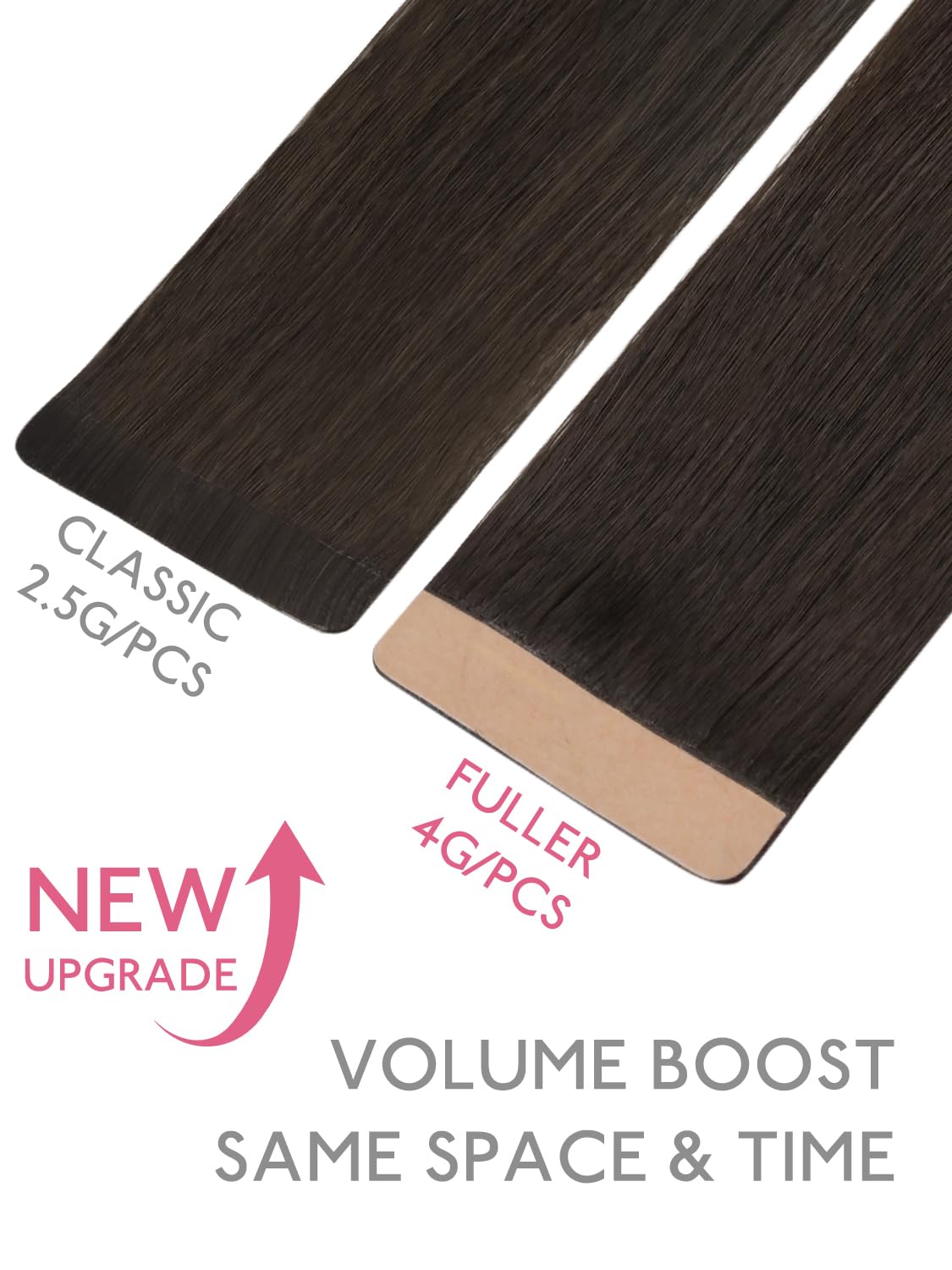 Wennalife Tape in Hair Extensions 16 inch Dark Brown close-up of hair texture