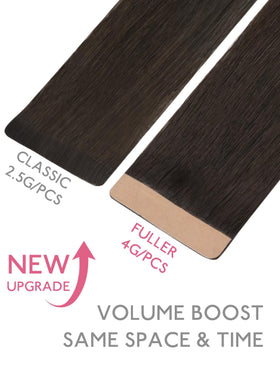 Wennalife Tape in Hair Extensions 16 inch Dark Brown close-up of hair texture