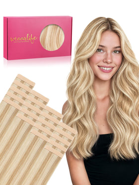 Wennalife Tape In Hair Extensions 16 inch Dirty Blonde front view