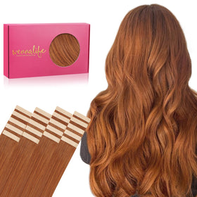 Wennalife Tape in Hair Extensions 16 Inch Dirty Ginger front view