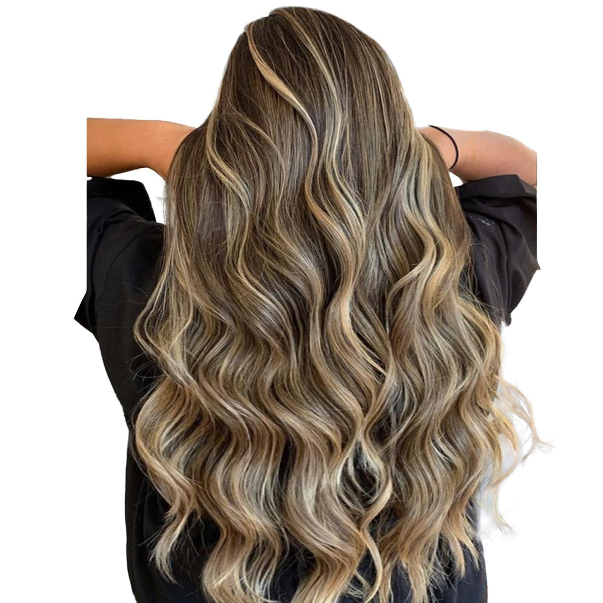 Wennalife Tape in Hair Extensions 18 inch Balayage Chocolate Brown to Caramel Blonde front view