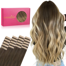 Wennalife Tape In Hair Extensions 18 Inch Ombre Walnut Brown front view