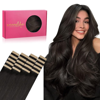 Wennalife Tape in Hair Extensions 20 Inch Dark Brown front view