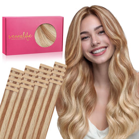 Wennalife Tape in Hair Extensions 20 inch Deep Chestnut Auburn front view