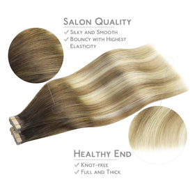 Wennalife Tape in Hair Extensions 20 inch displayed on a model