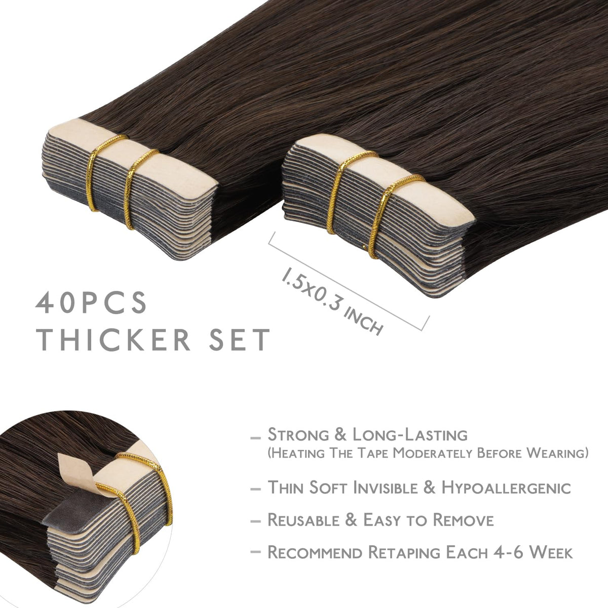 Wennalife Tape in Hair Extensions 20 inch length display