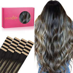 Wennalife Tape in Hair Extensions 20 Inch Natural Black to Light Blonde front view