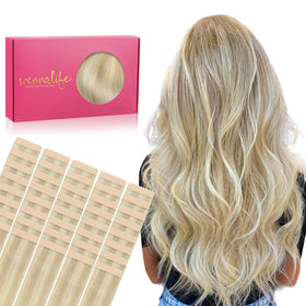 Wennalife Tape in Hair Extensions 20 inch Ombre Ash Blonde front view