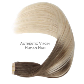 Wennalife Tape in Hair Extensions 20 inch sandy brown to platinum blonde texture detail