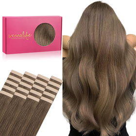Wennalife Tape in Hair Extensions 20pcs 24 inch Muted Light Brown front view