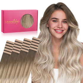 Wennalife Tape in Hair Extensions 20pcs Balayage Sandy Brown to Platinum Blonde
