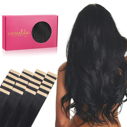 Wennalife Tape in Hair Extensions 22 inch Jet Black front view