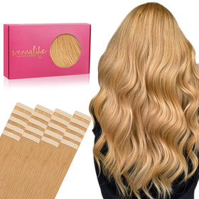 Wennalife Tape in Hair Extensions 22 inch Strawberry Blonde front view