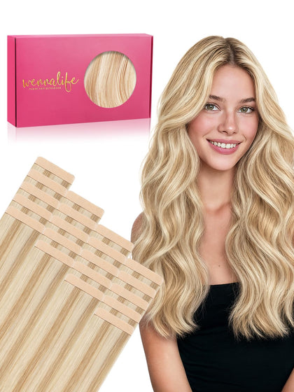 Wennalife Tape in Hair Extensions 24 Inch Dirty Blonde front view