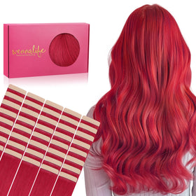 Wennalife Tape in Hair Extensions 40pcs 100g Red front view