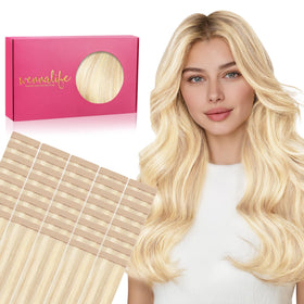 Wennalife Tape in Hair Extensions 40pcs 14 inch Balayage Blonde front view