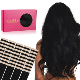 Wennalife Tape in Hair Extensions 40pcs jet black front view