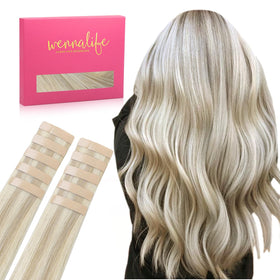 Wennalife Tape in Hair Extensions Ash Blonde Highlighted front view