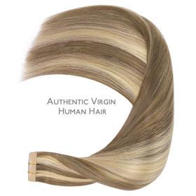 Wennalife Tape in Hair Extensions Ash Brown with Platinum Blonde Highlights side view