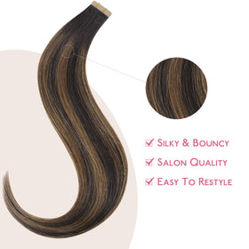Wennalife Tape in Hair Extensions Balayage Dark Brown on model