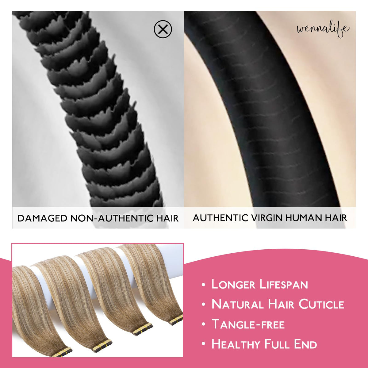 Wennalife Tape in Hair Extensions Balayage Dirty Blonde close-up of tape